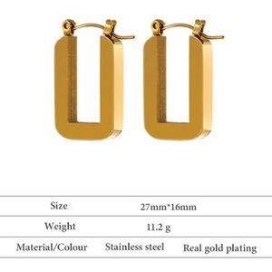 Gold Square Hoop Earrings Stainless Steel 18 K Plated